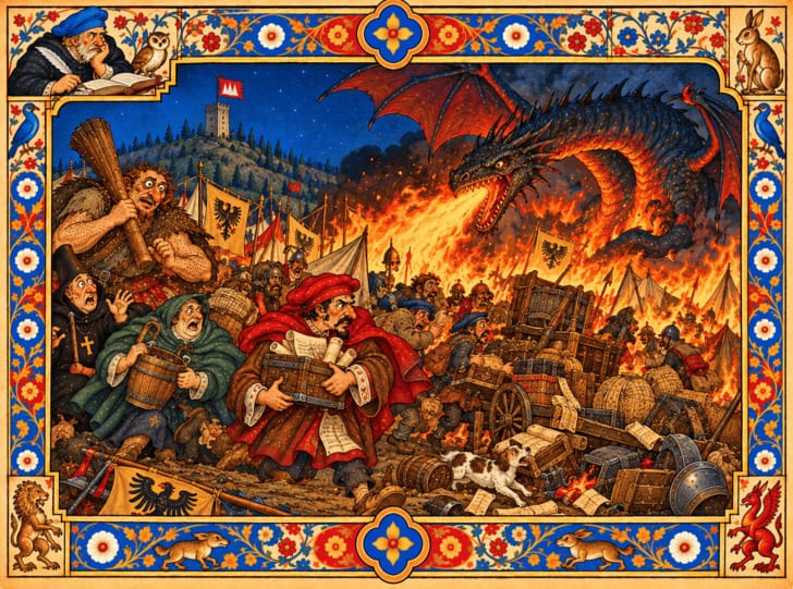 Assalto del drago al campo medievale